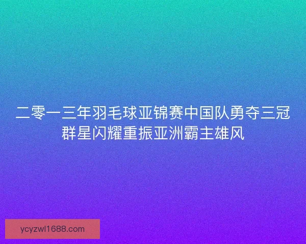 二零一三年羽毛球亚锦赛中国队勇夺三冠群星闪耀重振亚洲霸主雄风